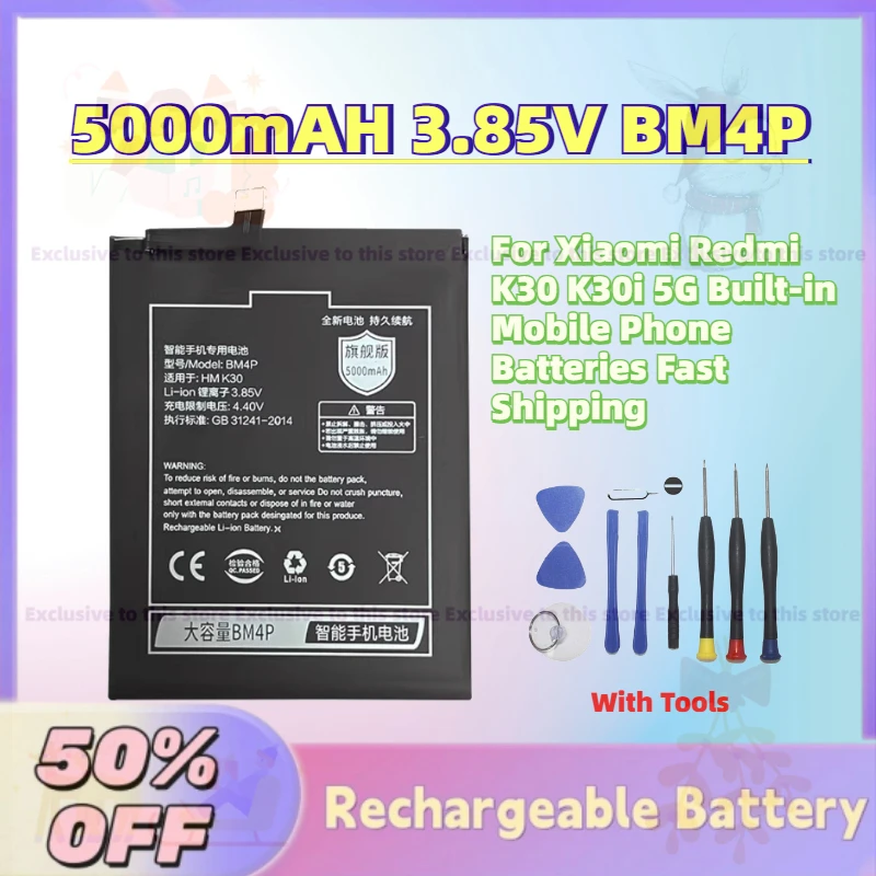 

Large Capacity in Stock 5000mAH 3.85V BM4P Battery for Xiaomi Redmi K30 K30i 5G Built-in Mobile Phone Batteries Fast Shipping