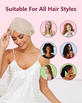 新款女士絲質頭巾帽,可調式扭結睡帽,彈性化療頭巾帽,適合捲髮女士 6 最佳銷售 睡前酒 - №5