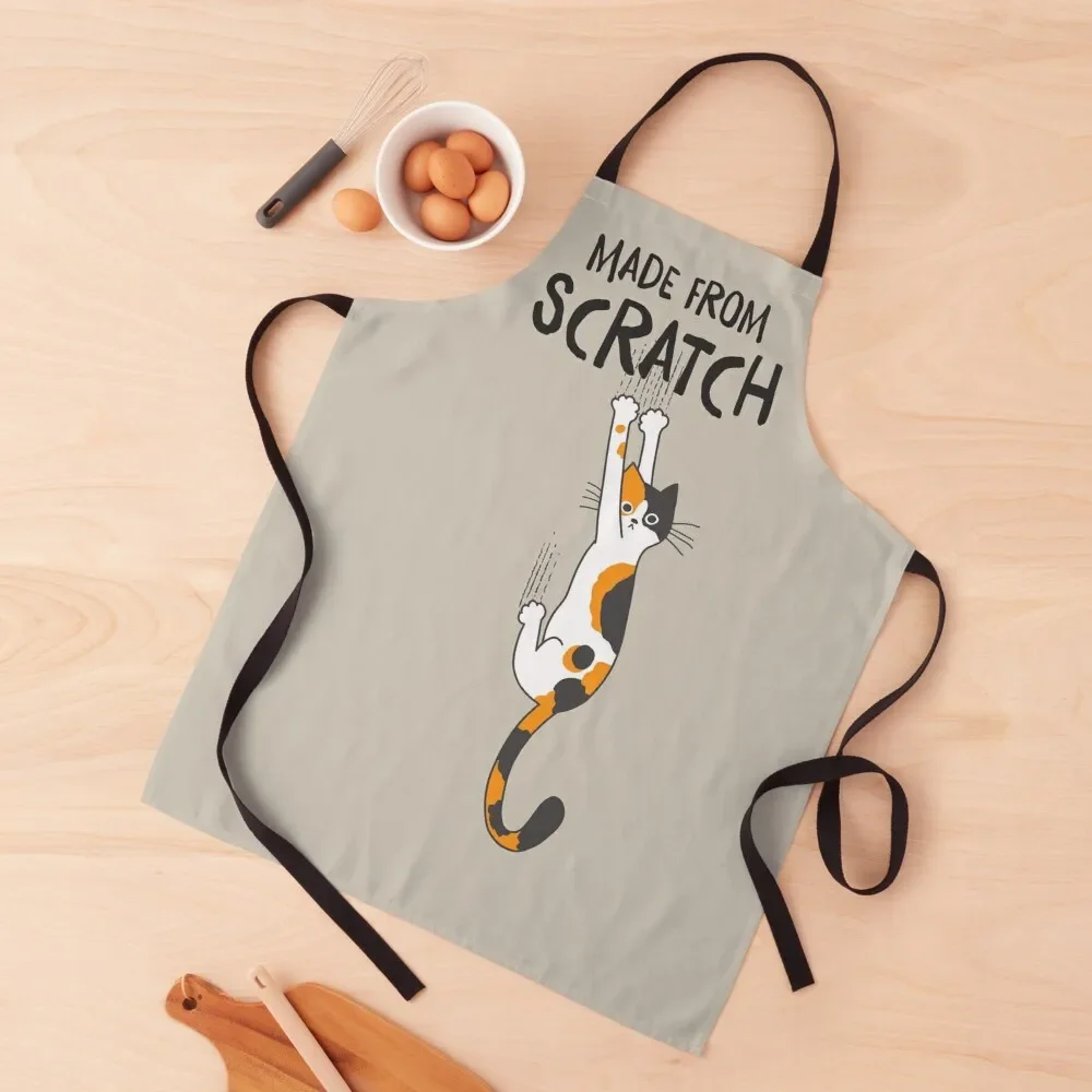 

Made From Scratch Funny Calico Cat Hanging On Apron For Men For Cooking Kitchen Utensils Apron