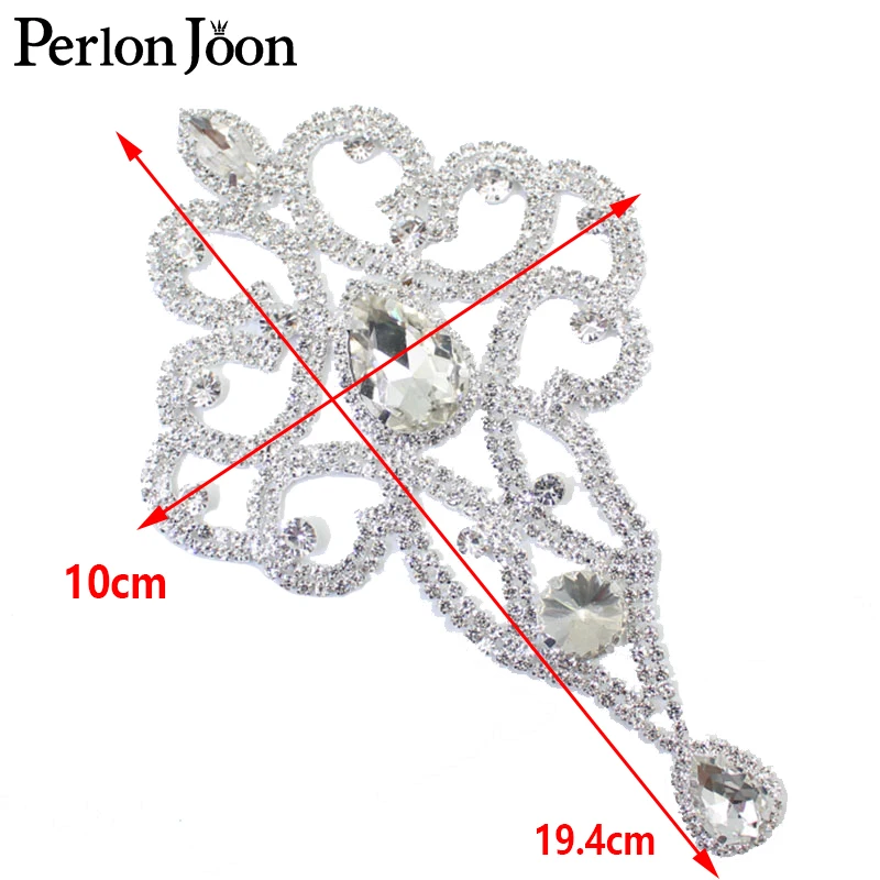3.82*7.64 pollici goccia di vetro AB cristallo strass applique spilla patch per l\'abito da sposa accessori di abbigliamento YHZ002