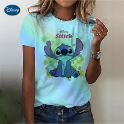 Disney Cute Stitch Head Print Lady T Shirt New Hot Sale Tops Casual Cartoon Round Neck Clothes Baby Boys Girls Clothing