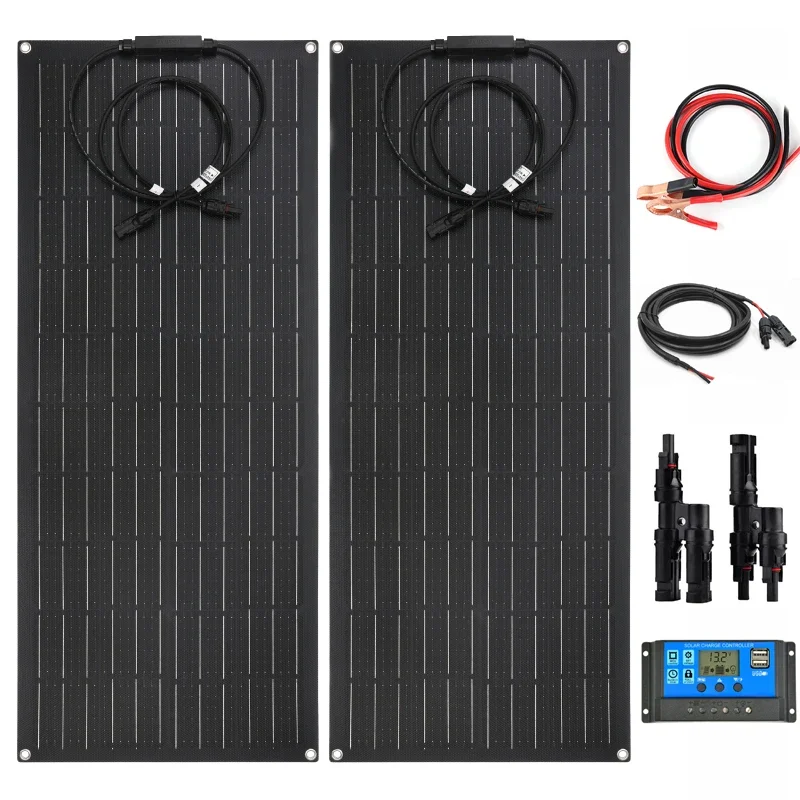 

18V ETFE Solar Panel + 30A 60A Charge Controller Set Solar-Panel Charging Plate with 2pc Connectors,2pc Carabiners for Emergency