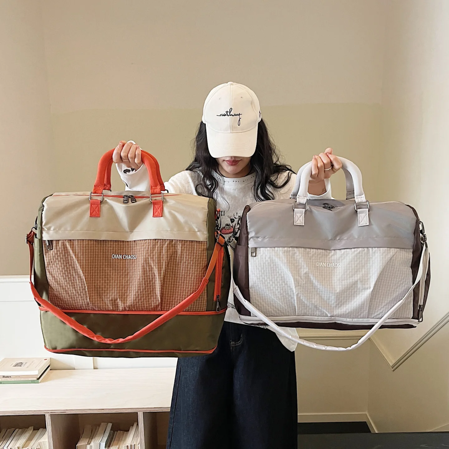 expandable-travel-bag-large-capacity-lightweight-short-trip-set-pull-rod-luggage-bag-dry-wet-separation-sports-yoga-fitness-bag