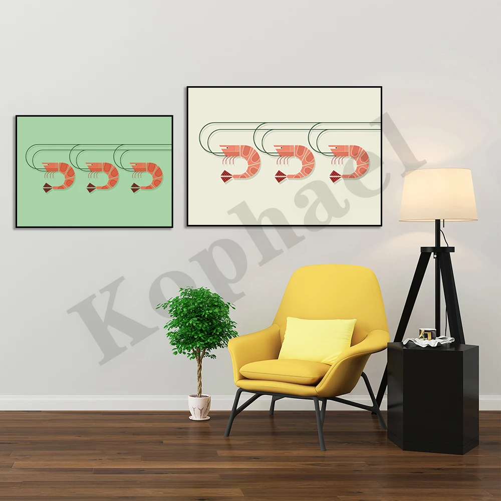 Shrimp In A Row. Retro Mid Century 60s Scandi Classic Minimalist Wall Art Poster