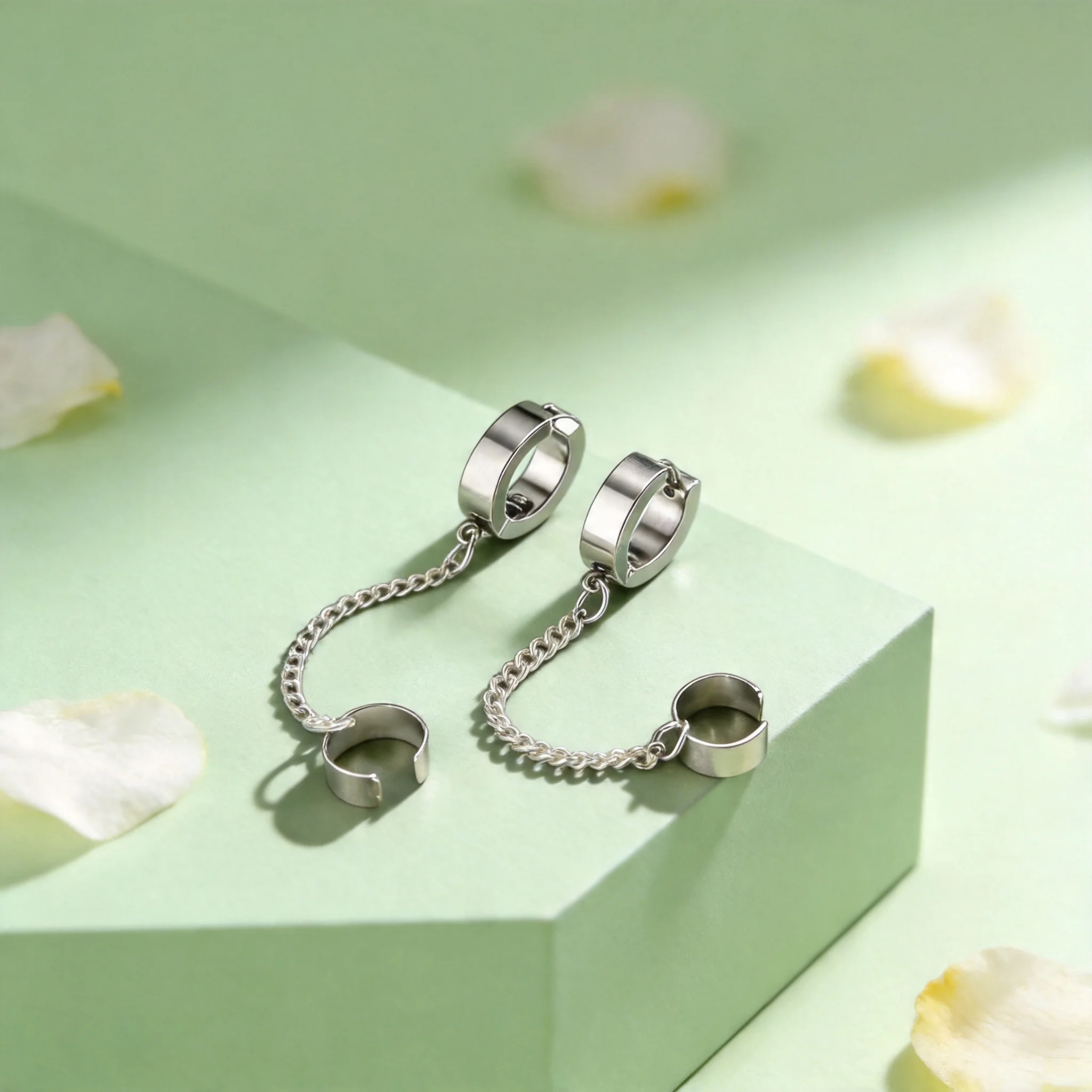 1 Stück Clip-Ohrringe mit Kette aus Edelstahl für Damen und Herren, Punk-Quasten-Ohrklemmen, schmerzfreie, nicht durchstechende, gefälschte Ohrringe, Schmuck – Detail 4