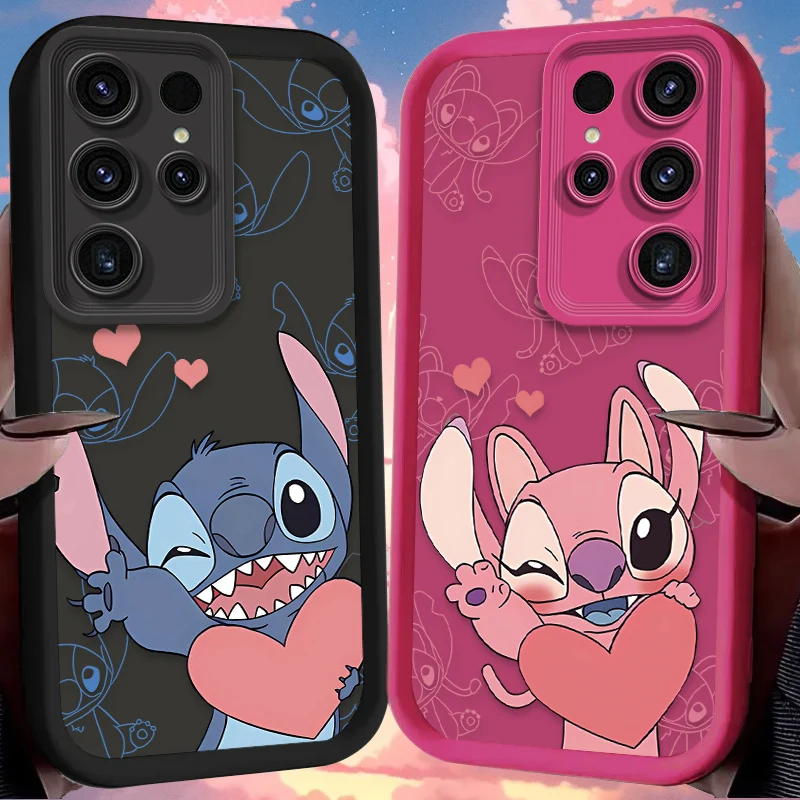 Lovely Disney Stitch Angel Clear Case for Samsung Galaxy S24 S23 S22 S21 Ultra Plus FE A54 A34 A14 A73 A53 A33 5G Silicone Capa