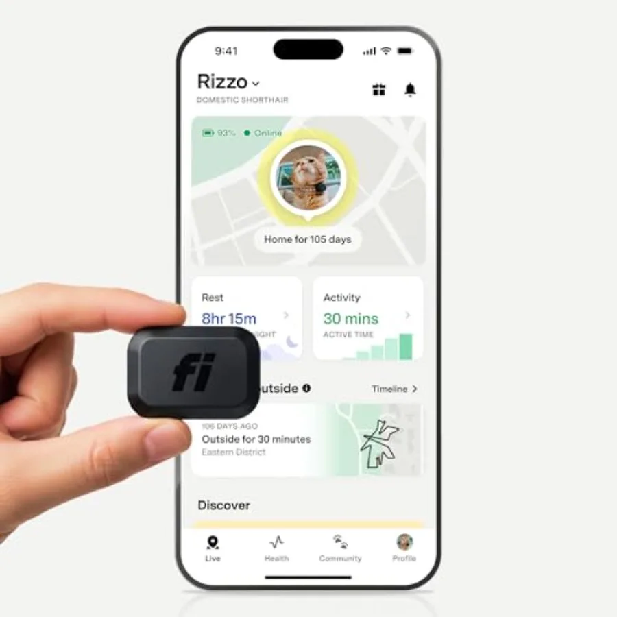 Mini GPS Tracker for Cats Lightweight Nylon Collar Attachment Black Virtual Fences Escape Alerts Step Health Tracking Waterproo