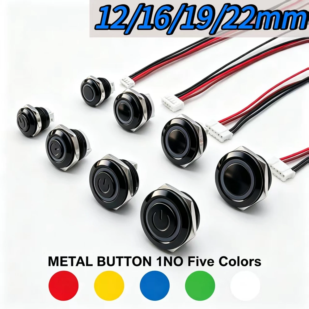 12/16/19/22mm Short Stroke Metal Button Switch 1NO IP66 Waterproof Instant Self Reset LED Red 3V 6V 12V 24V Wired Control Indust