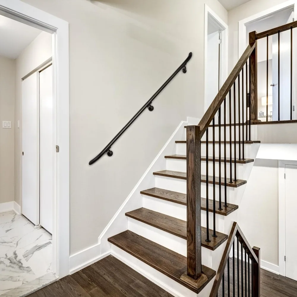 طقم درابزين ألومنيوم دائري أنيق للاستخدام الداخلي والخارجي مع أطراف منحنية وحوامل حائطية وتصميم مريح #3