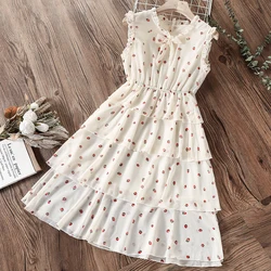 Baby Kids Dresses for Girls Clothes Teenagers Summer Chiffon Sleeveless Strawberry Print Princess Party Outfits Children Costume