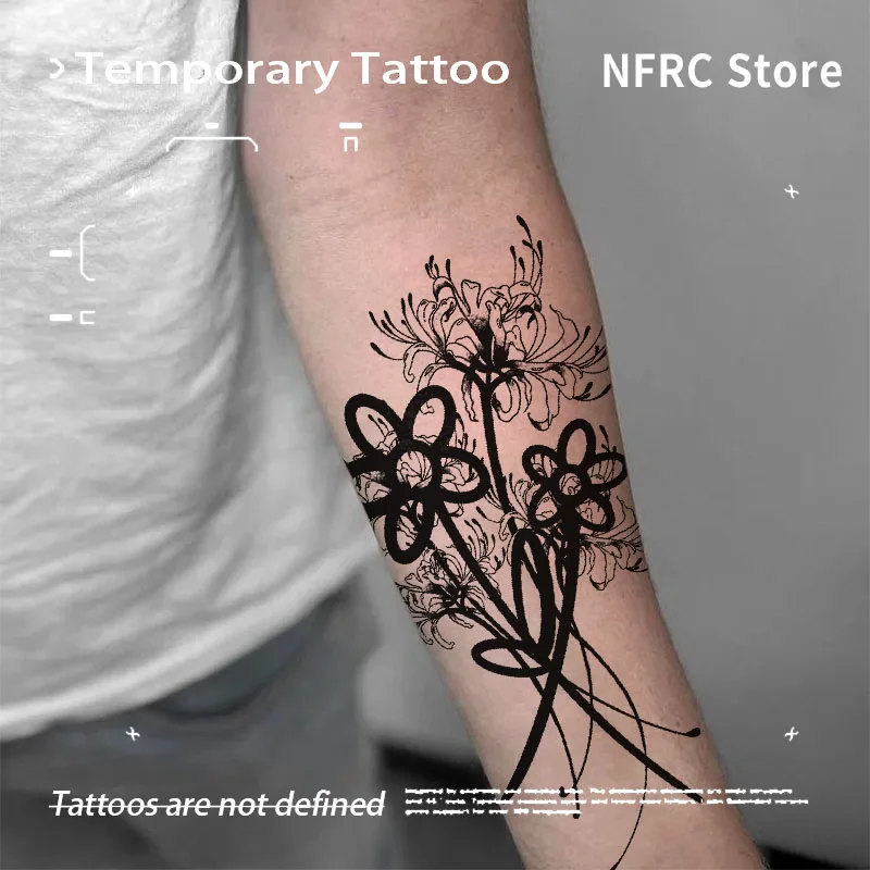 Temporary Tattoos Fake Tattoo Line Art Lycoris Radiata Bouquet Herbal Juice Sticker Cheap Goods New Toys Sexy Adult Girl Tool
