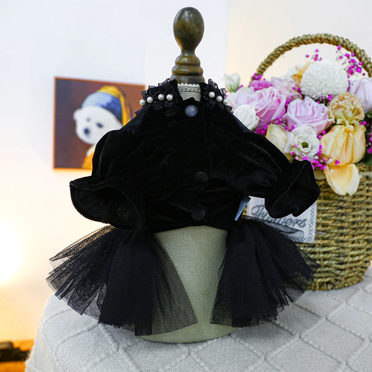 classic dog pet Dress Black Sahara Rose Wedding Dress for Small Dogs Tutu Skirt Princess Skirt