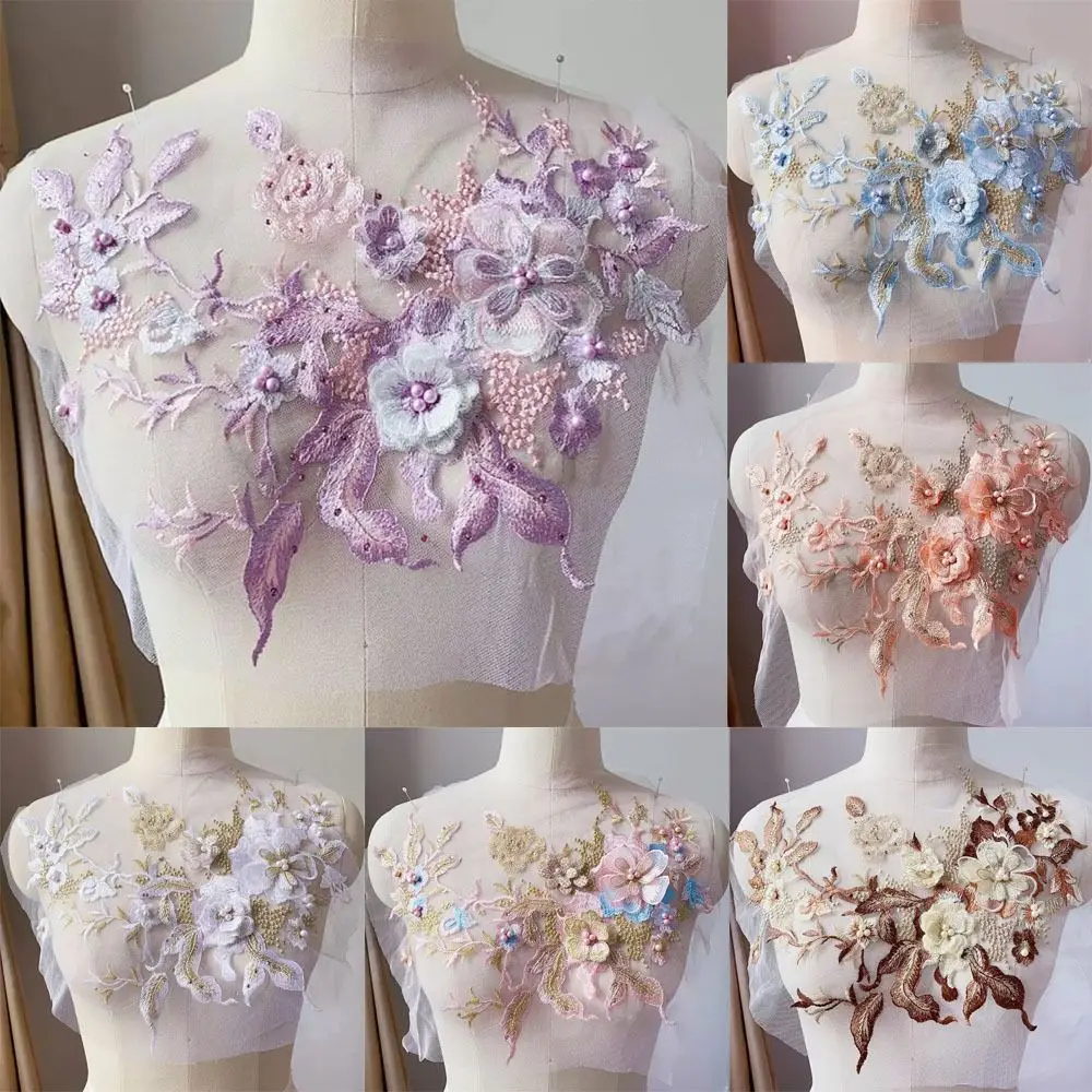 Fashion Elegant Colorful Sequined Embroidery Patches 3D Flower DIY Embroidered Floral Patches Clothing Applique Dresses
