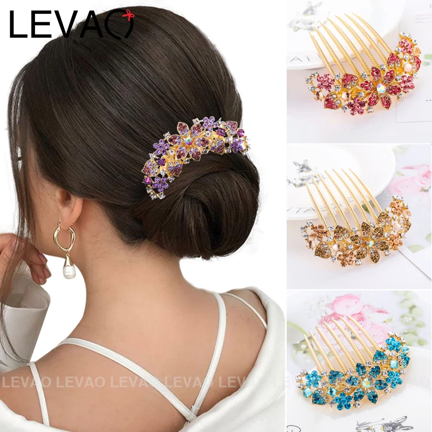 Peine de aleación de diamantes de imitación de lujo para mujer, accesorio Vintage elegante, horquilla de flor de cristal, pinzas para el cabello,
