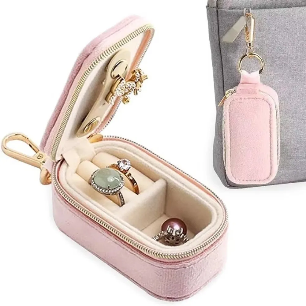 

Mini Size Jewelry Storage Box Velvet Material Zipper Closure Jewelry Organizer Multi-partition Candy Color Ring Box Travel Use
