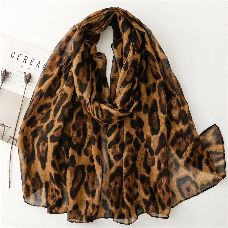 

Winter Soft Thin Sexy Leopard Cotton Viscose Shawl Scarf Lady High Quality Print Pashmina Stole Bufandas Muslim Hijab 180*90Cm