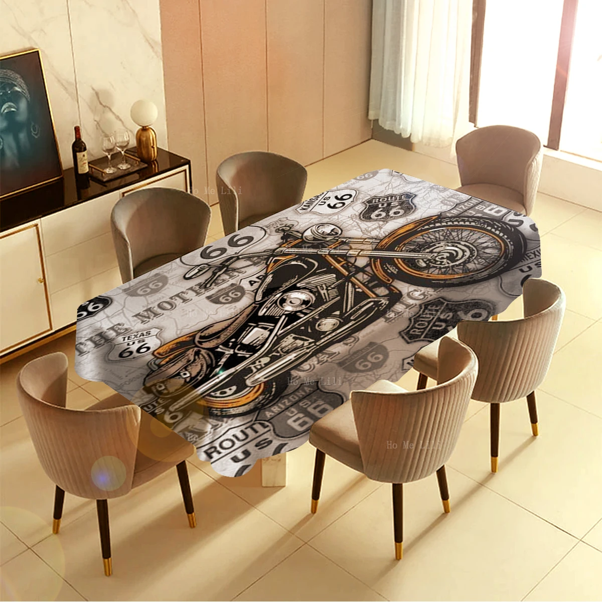 Vintage Motorbike Logo Pin Up Girls Motor On Route 66 Dirt-proof Rectangular Tablecloth By Ho Me Lili For Tabletop Decor
