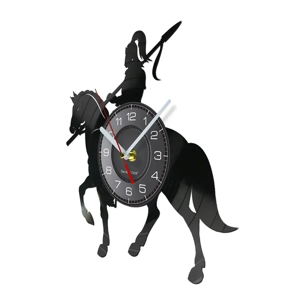 Roman Soldier Spartan Warrior on Horse Vinyl Record Wall Clock for Bedroom Medieval Knight Home Decor Gladiator Retro Wall Watch