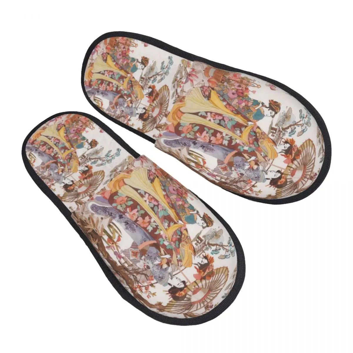 Custom Vintage Japanese Geishas Traditional Art House Slippers Women Comfy Memory Foam Slip On Hotel Slipper Shoes