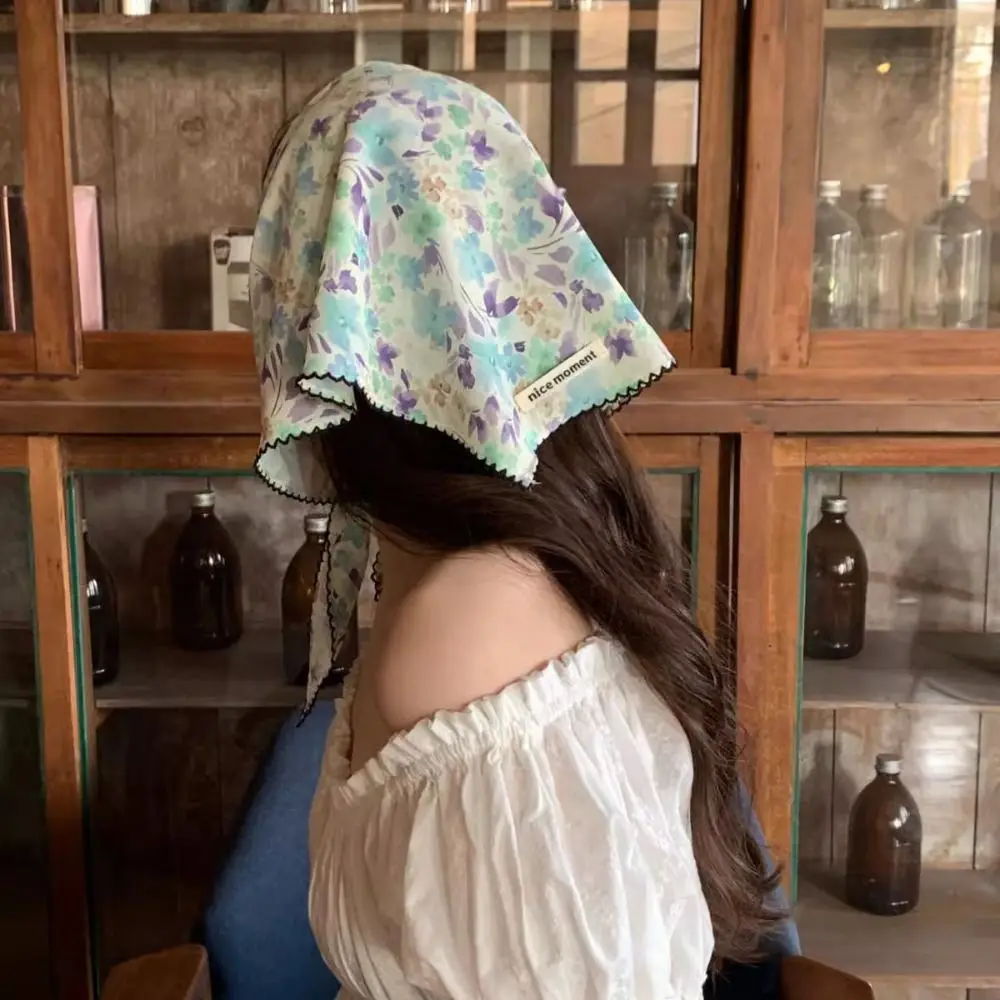 

Pastoral Style Summer Triangle Headscarf Cotton Thin Fresh Floral Headband Bandana Sunshade Triangular Hair Band