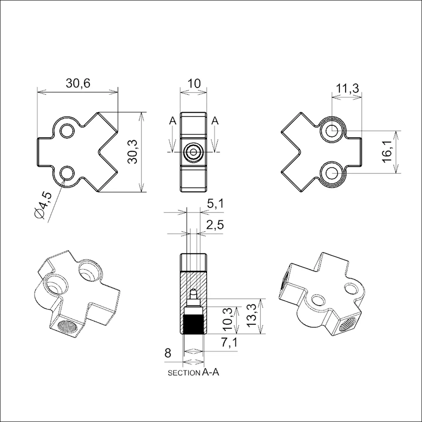 NFOX TE Oil Needle Copper Sleeve Tricycle Hydraulic Brake Three-Way Aluminum Alloy One to Two Accessories Oil Distribution Valve