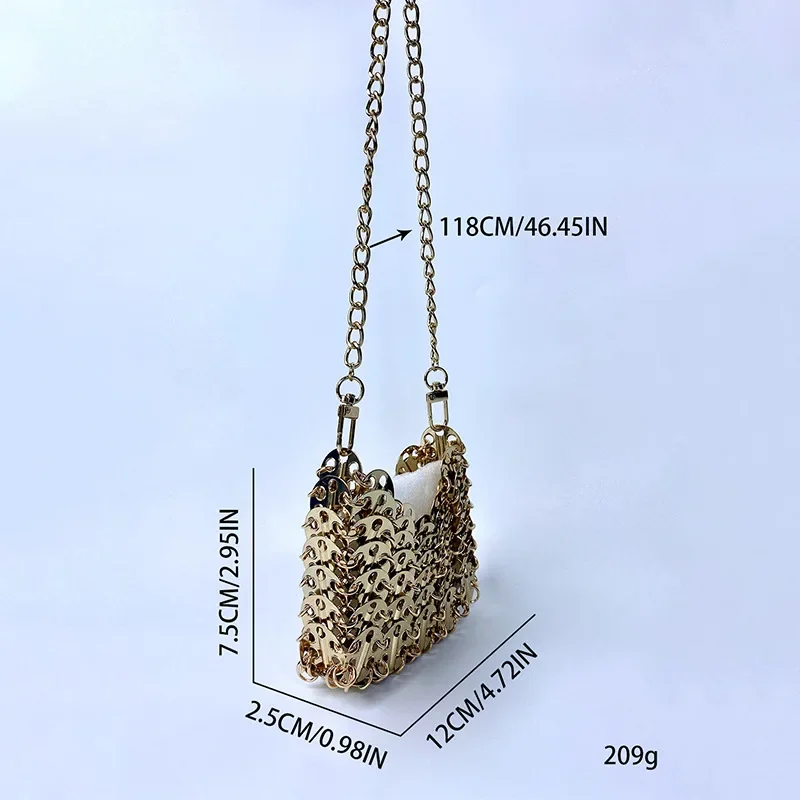 New Arrivals Mini Metal Sequins Chain Crossbody Bag for Women Trend Hand Woven Hollow Out Evening Bag Small Lipstick Clutch Bag