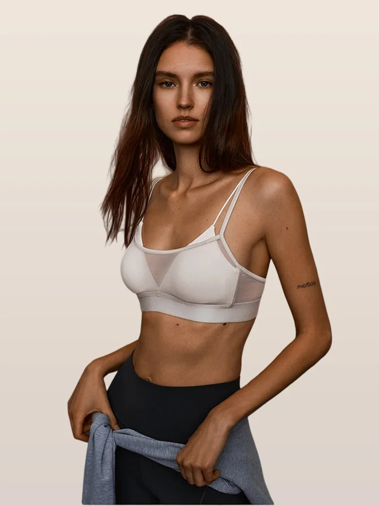 cross-border Spliced mesh breathable underwear yoga clothes sports bra quick-drying body-shaping slimming with padding