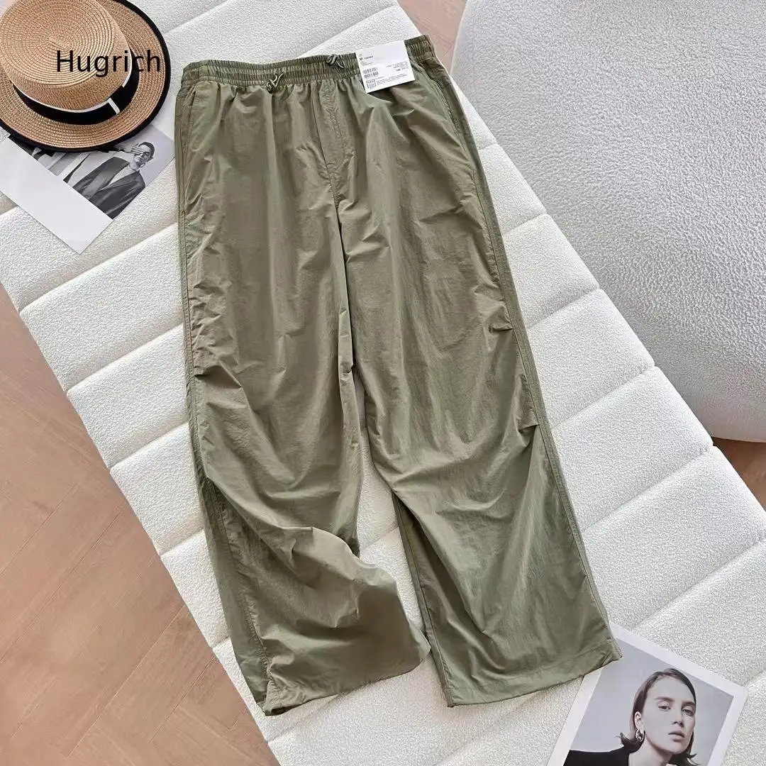 Drawstring Elasticated Waist Utility Bottoms Side Patch Pocket Ruched Leg Detail Toggle Hem Relaxed Fit Daily Pants
