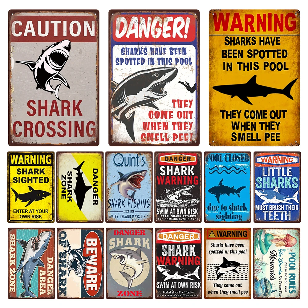 [ Kelly66 ]  Beware Of Shark Art Tin  Poster Metal Sign Bar Decor Painting 20*30 CM Size Dy24545