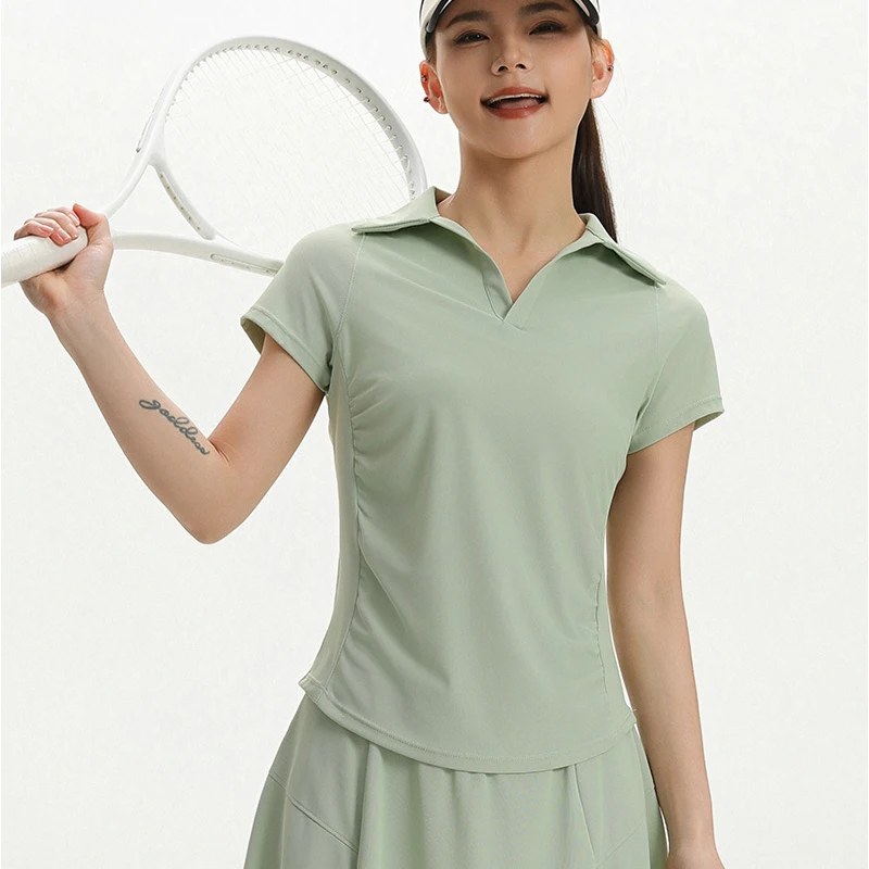 Women's Tennis Polo Shirt Short Sleeve Quick Dry Breathable Running Yoga Gym Workout T-Shirt Top
