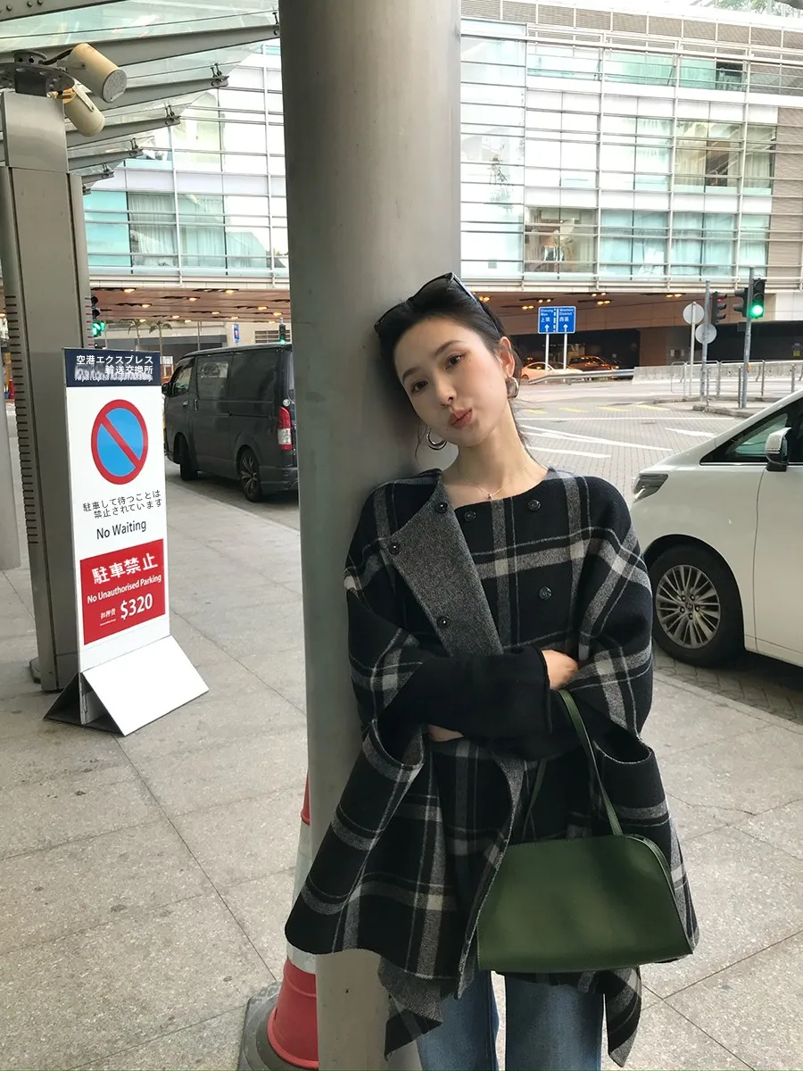 

Isaro Uu Double-Sided Woolen Cloak Coat Camere AB-Face Two-Way Wear Plaid Design Vintage Sle Women's Outerwear Coat