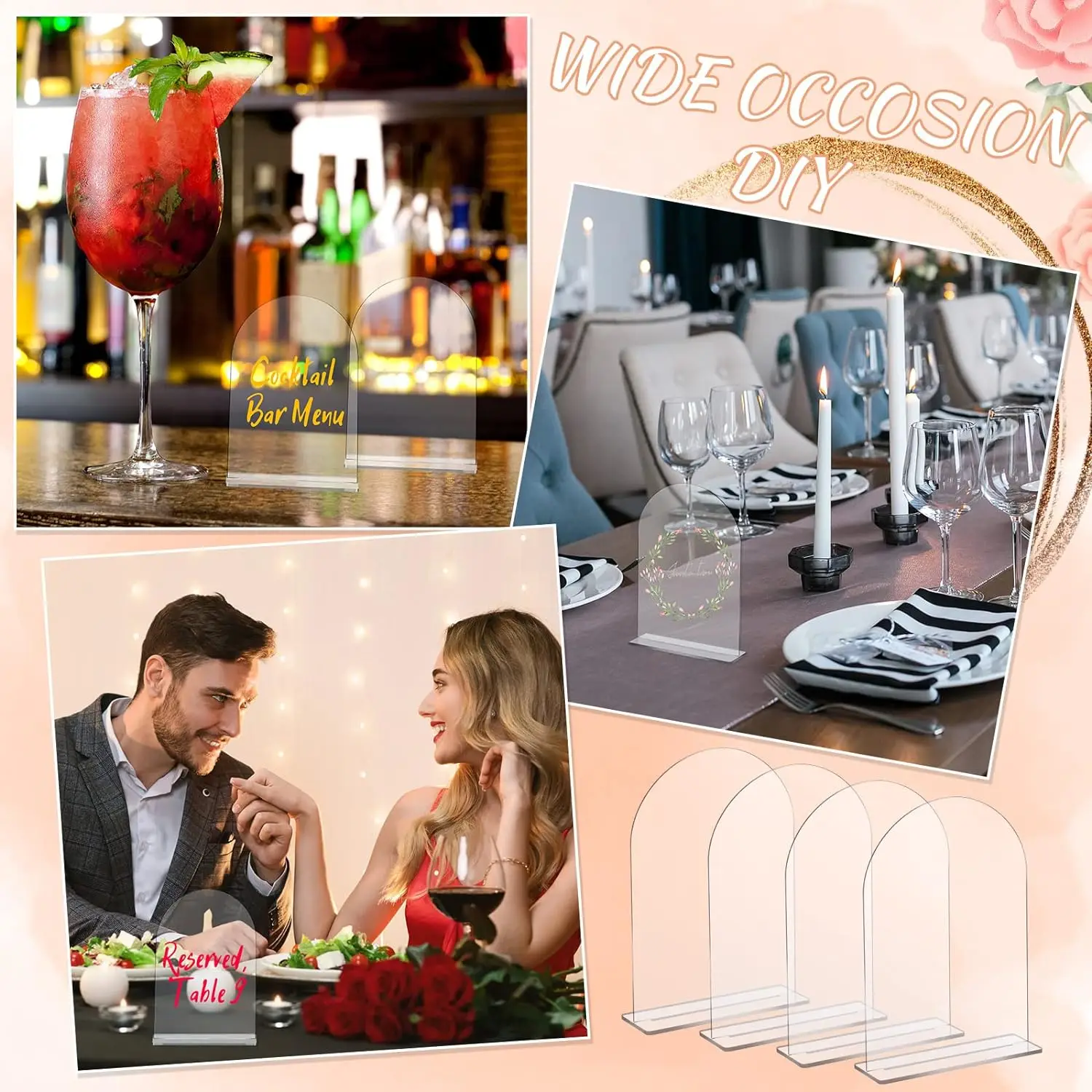 Frosted Arch Acrylic Sign with Stand DIY Blank Acrylic Sheet Table Numbers with Base Holder For Wedding Signs Events Party