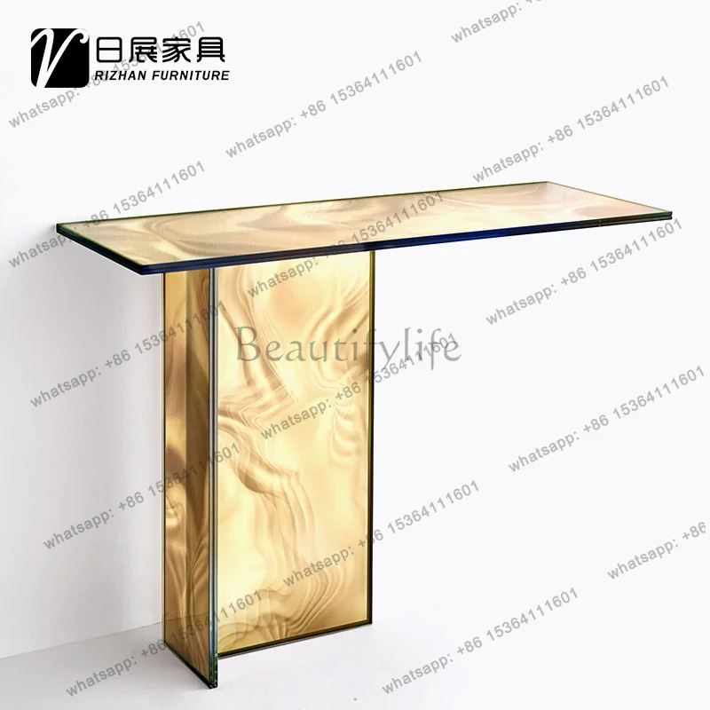 zj.Nordic minimalist water corrugated glass entrance table living room bedroom round dream flowing color against the wall