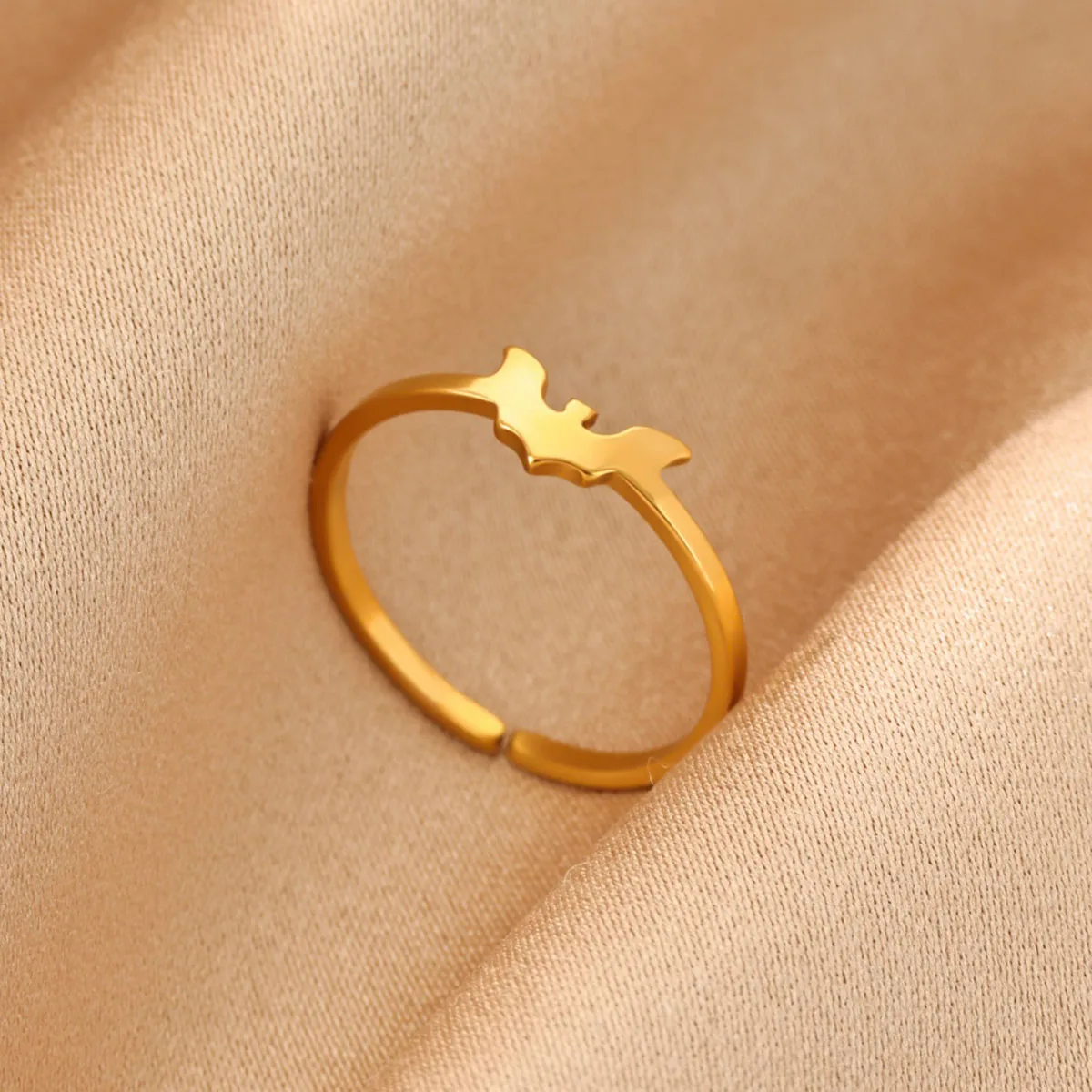 Stainless Steel Bat Rings For Women Open Adjustable Gold Color Thin Ring Halloween Animal Jewelry Minimalist Gift Bague