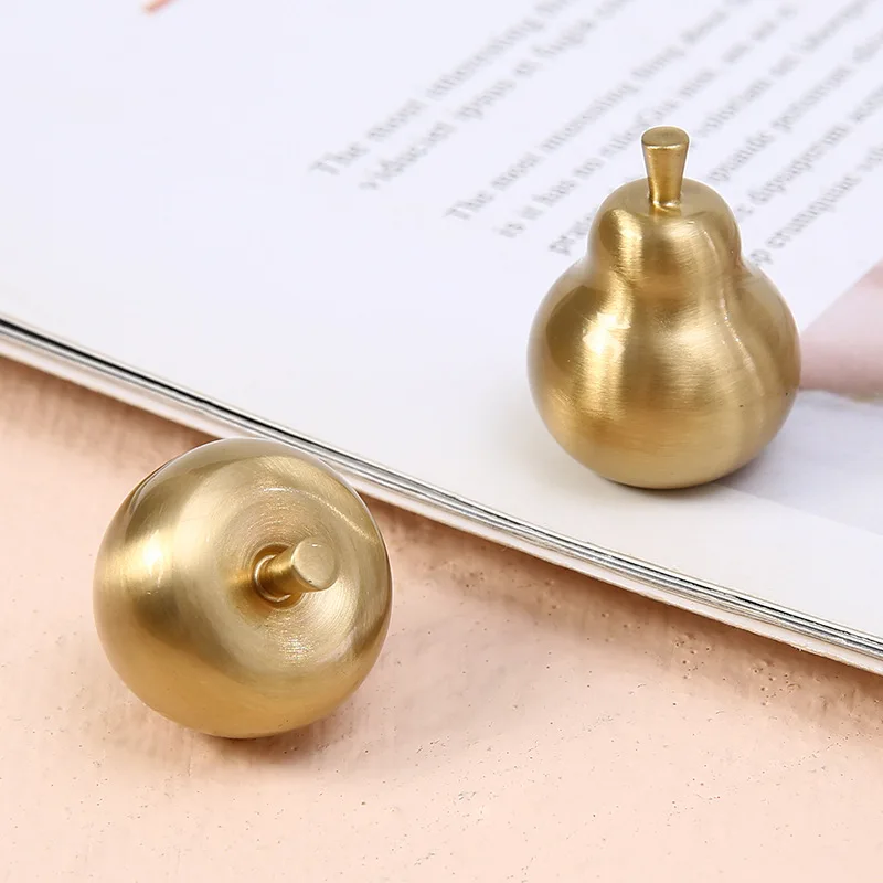 Pure Copper Furniture Handle Drawer Knob Apple Pair Shape Brass Cabinet Door Handles Wardrobe Cupboard Dresser Door Pulls Diy