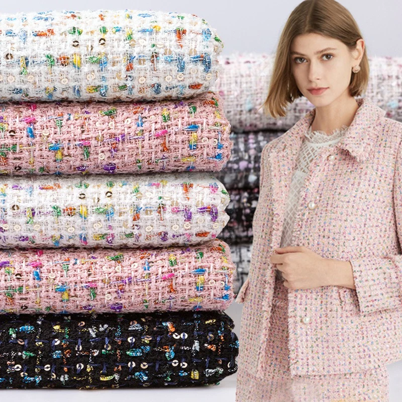 

Маленькая ароматная ветровая шерстяная твидовая ткань, зимнее модное пальто, платье, ткань «сделай сам», шитье с блестками, шерстяная ткань из крупного плетения, полиэфирная ткань