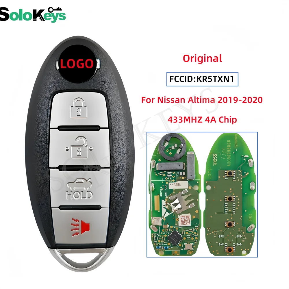 

SOLOKEYS FCCID:KR5TXN1 S180144801 для Nissan Altima 2019-2020 оригинальный Смарт-пульт дистанционного управления с 4 кнопками 433 МГц 4achip с логотипом