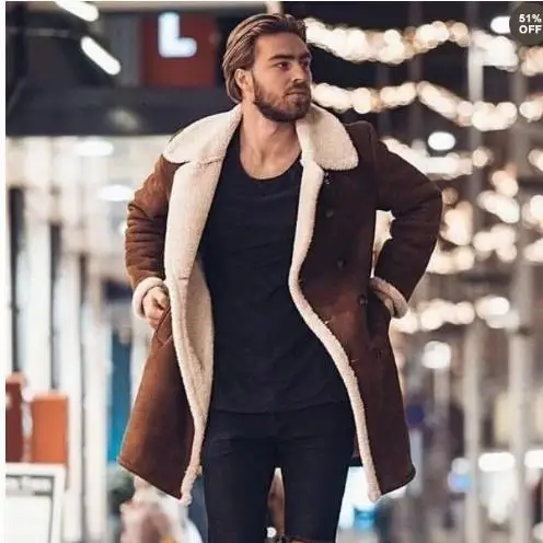 

Warm Cosite Suede Men's Coat Sumaitong e Faionable Urban Sle Woolen Coat with kets Regular Length Color