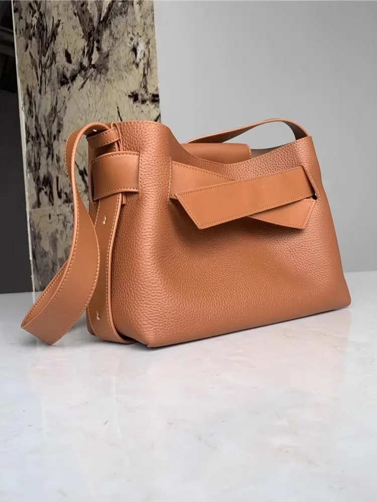 Women Cross Strap Cowhide Genuine Leather Shoulder Bag Office Ladies Work Composite Bag Hasp Strap Crossbody Bags Solid Colors