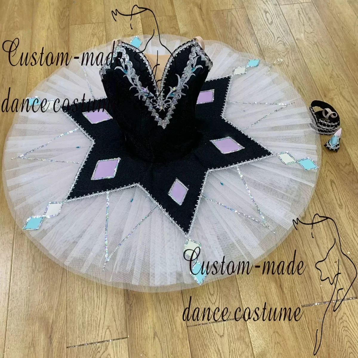 Black, Purple, Blue, Million Dollar Clown Ballet Costume Performance Costume Tutu Skirt Plate Skirt Competition Costume Professi