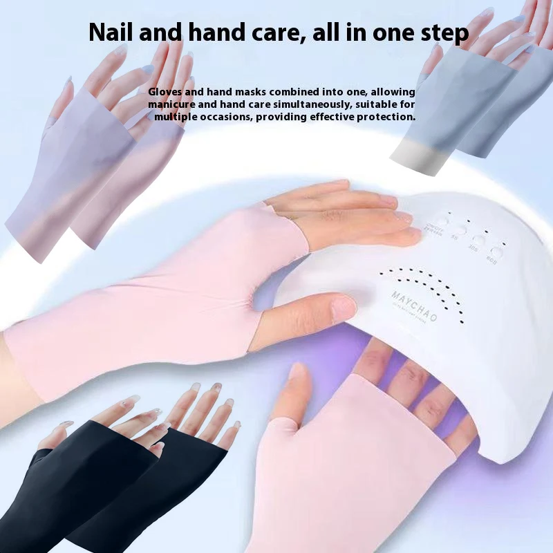 قفازات حماية من الأشعة فوق البنفسجية لمسمار الفن هلام مسمار مصباح قفازات واقية من الشمس أصابع اليد العناية بالشمس رقيقة كول الحرير الجليد حريري الشمس قفاز #1