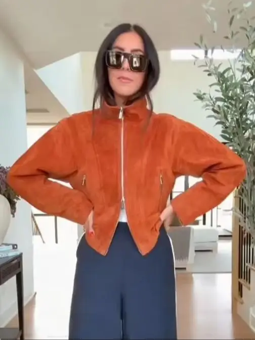 Eye‑catching Vintage Zip‑up Biker Coat Stylish Chic Slim Cropped Jacket Female Autumn Street‑style Casual Women Outfit