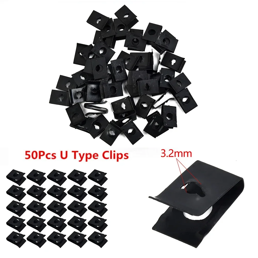 50pcs U Nuts Speed Clip Fastener Assorted Kits Self Tapping Screw Spire Clip Spring Plate Car Interior Door Panels U-shaped Clip