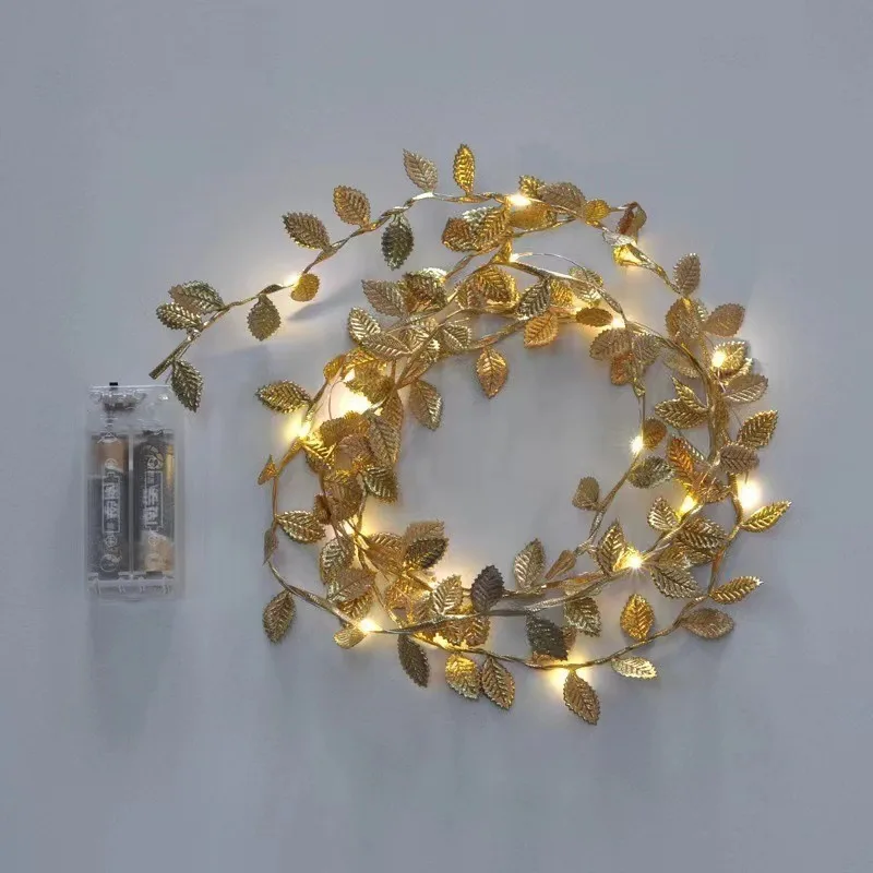 LED الورقة الخضراء الأسلاك النحاسية ضوء سلسلة غرفة داخلية الديكور النباتات الخضراء تخطيط جو ديكور المنزل