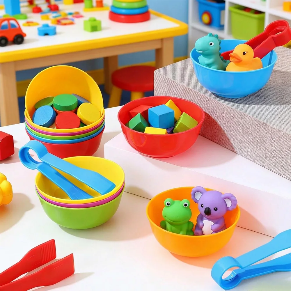 Counting Toy 30‑68PCS Color Sorting Bowls with Tweezers Montessori Preschool Fine Motor Training Educational Toy Kids Gift