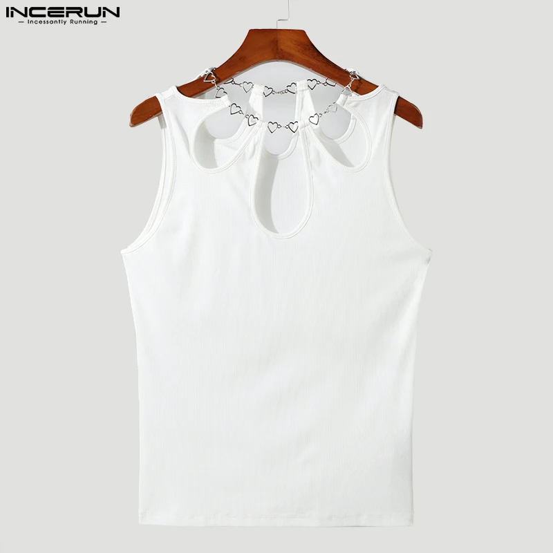 Men Tank Tops Solid Color Hollow Out Sleeveless Streetwear Sexy Irregular Vests Fitness 2023 Fashion Unisex Tops S-5XL INCERUN