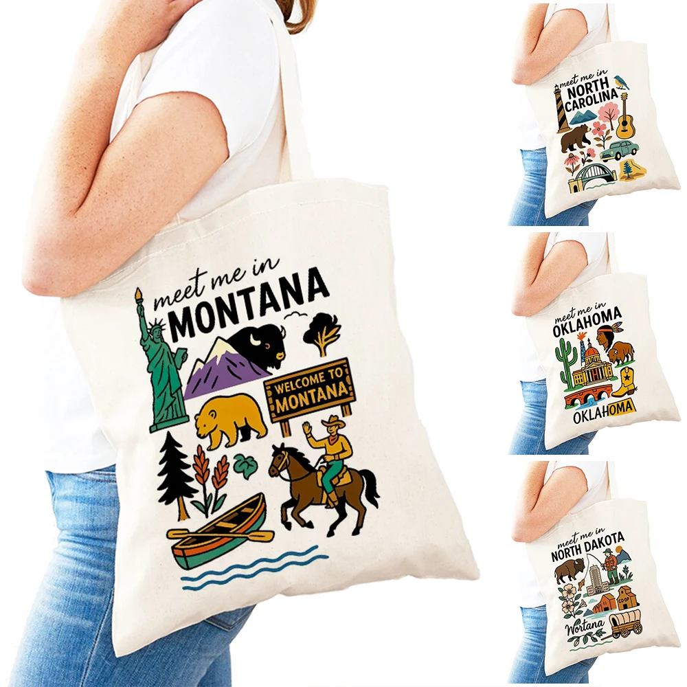 

Casual North Dakota Bison Girl Shopping Bags Minnesota Moose Lady Shopper Shoulder Handbag Ohio Sunflower Women Daily use Bag