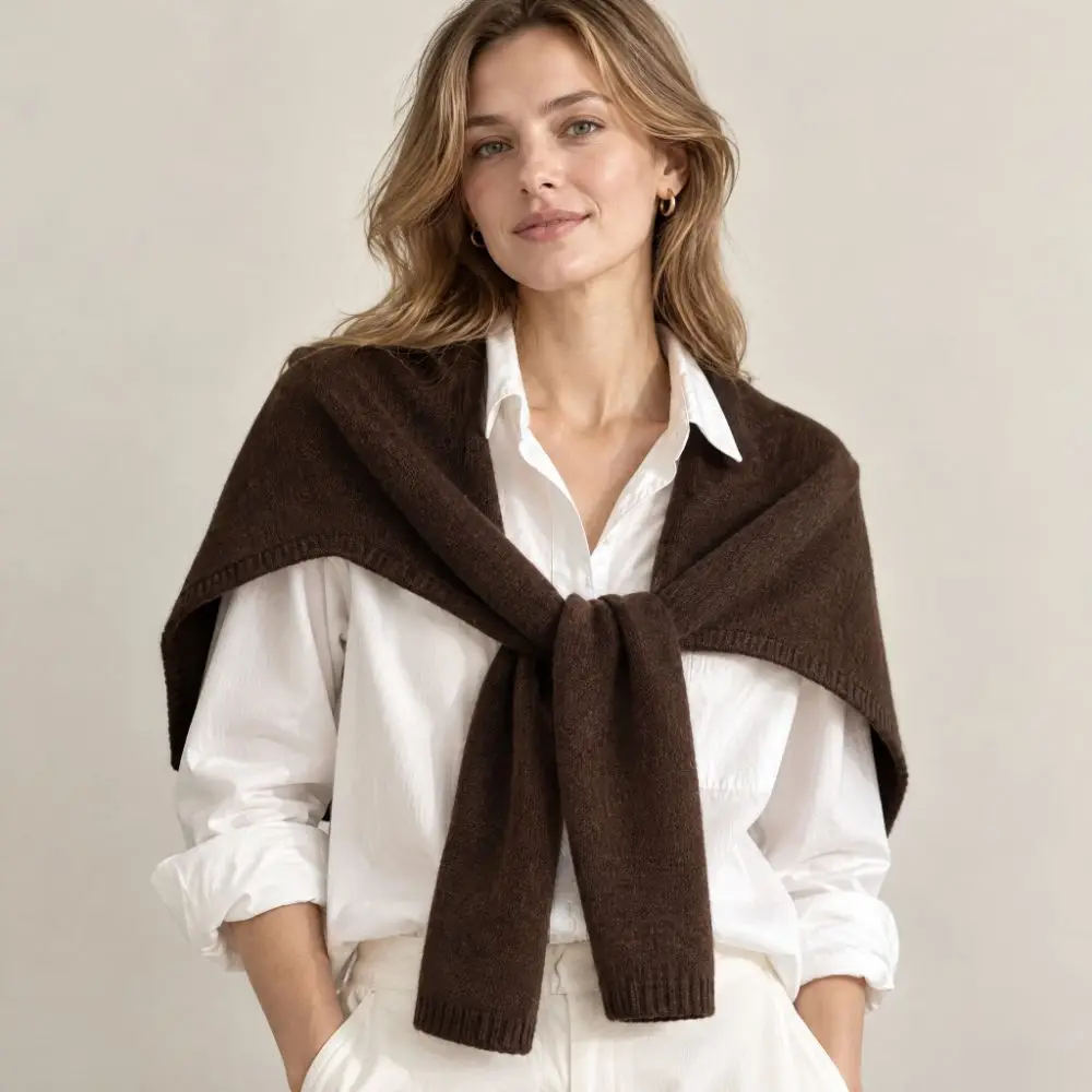 All-match Cape T-Shaped Knit Shawl Cloak Warm Knitted Neck Wrap Solid Color Windproof Large Wraps Women