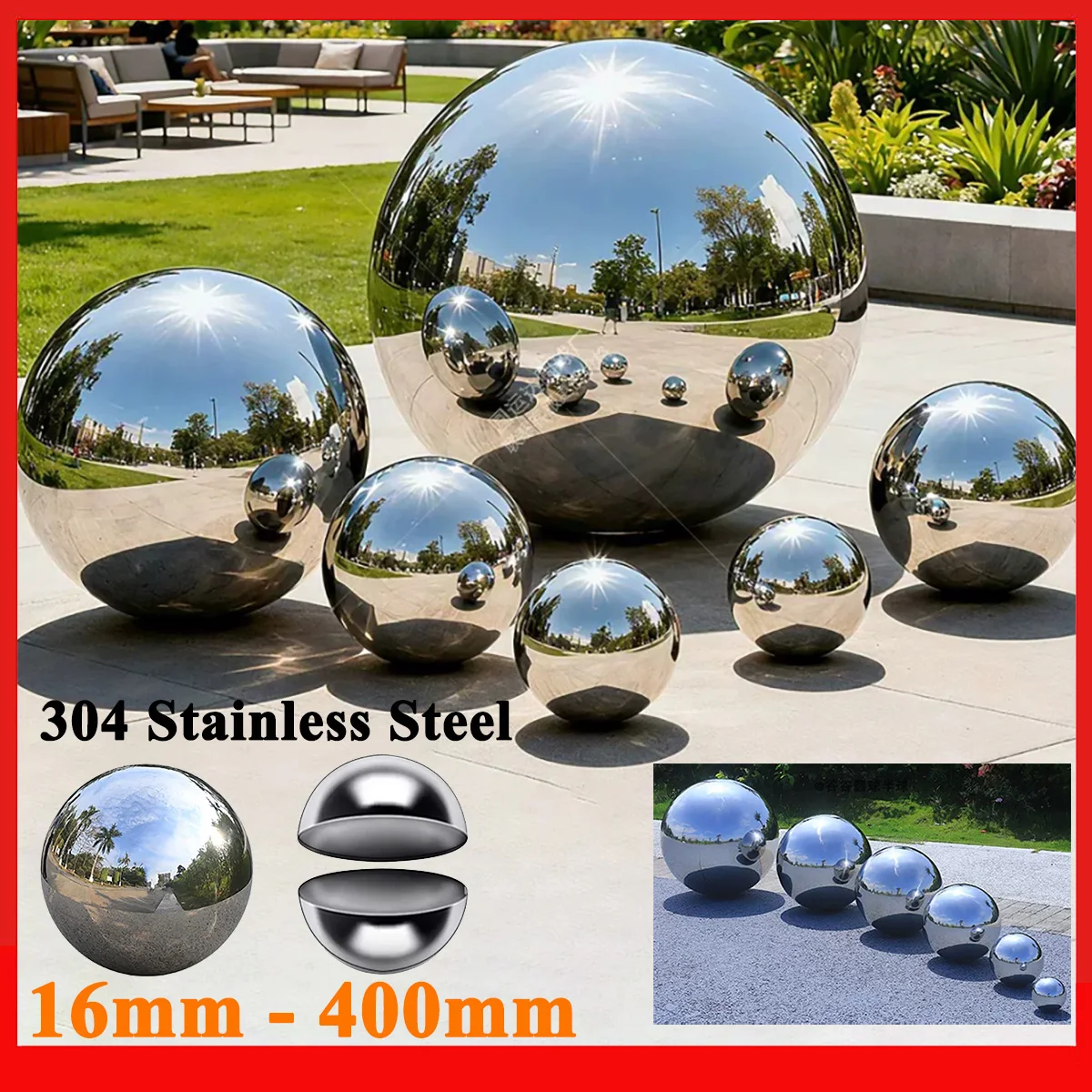 304 Stainless Steel Hollow Ball Dia 16mm-400mm Mirror Polished Smooth Finish Decorative Ball Sphere Home Garden Ornament Decor