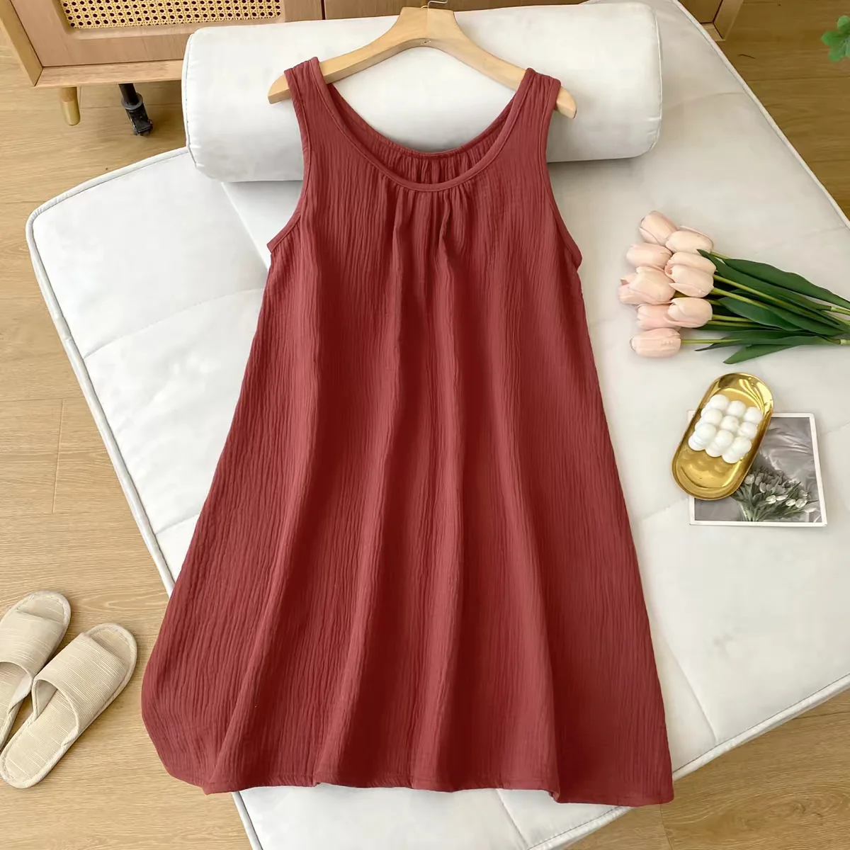 

plus Size 100% Cotton Sleeveless Sleeping Dress Sexy Casual Summer Comfortable Outfit Women's plus Size Sleepwear